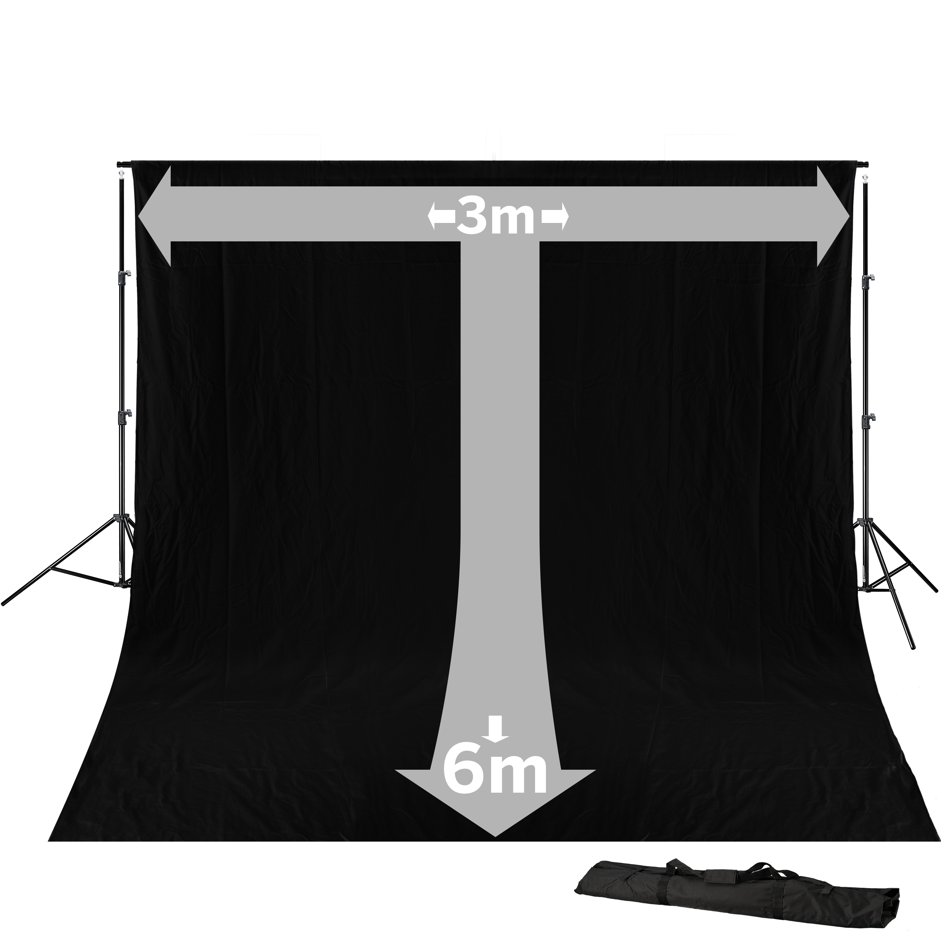 BRESSER BR-D23 Support de Fond de Studio + Fond de Studio en Tissu 3 x 6m Noir