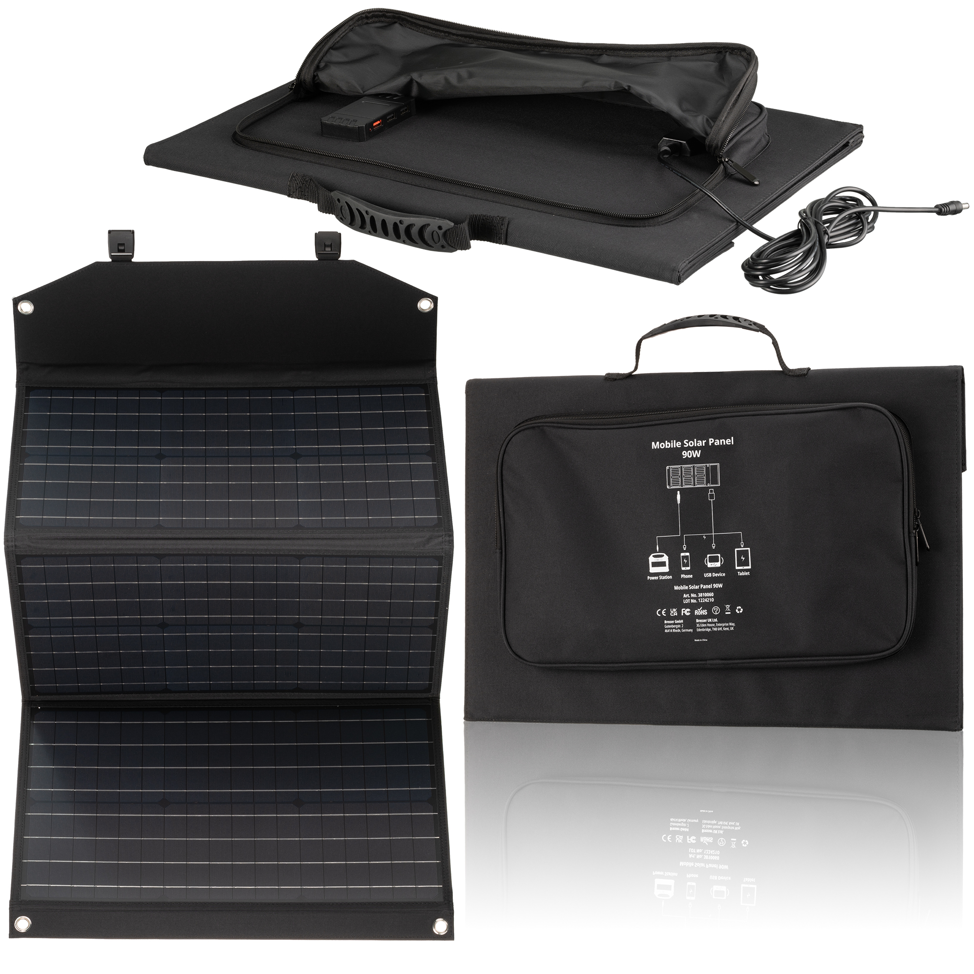 Chargeur solaire portable BRESSER 90 Watt avec port USB et connecteur d’alimentation