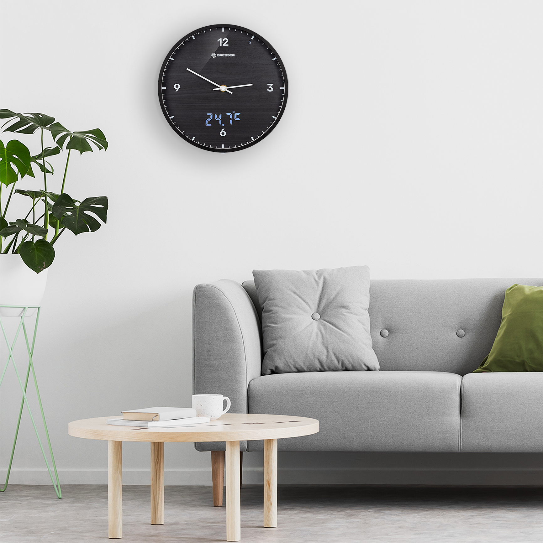 BRESSER MyTime LEDsec Horloge murale 24 cm avec affichage de la température