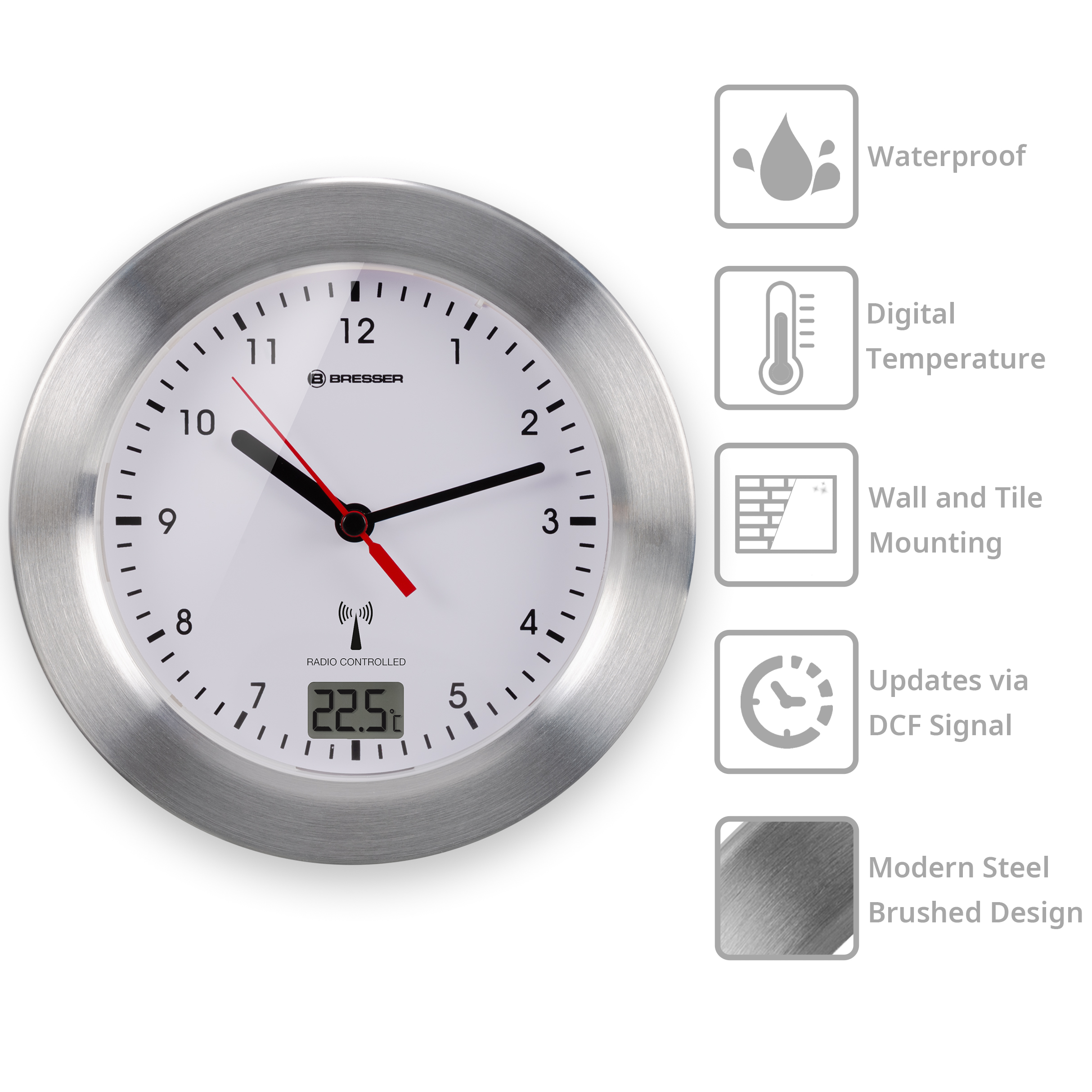 BRESSER Horloge murale MyTime Bath RC fond blanc