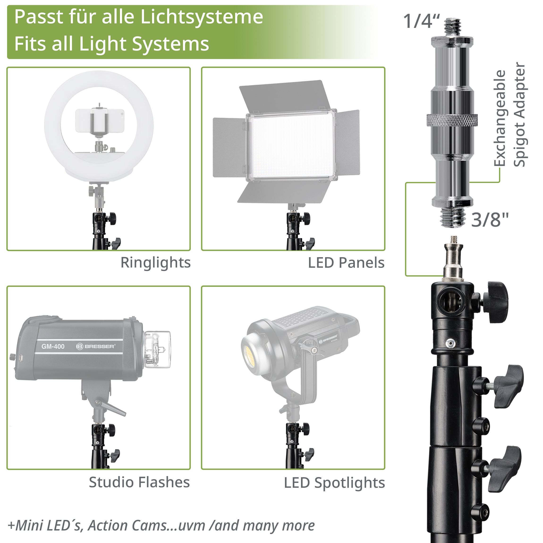 BRESSER 2x BR-TP280 PRO-1 Trépied (280 cm) + sac