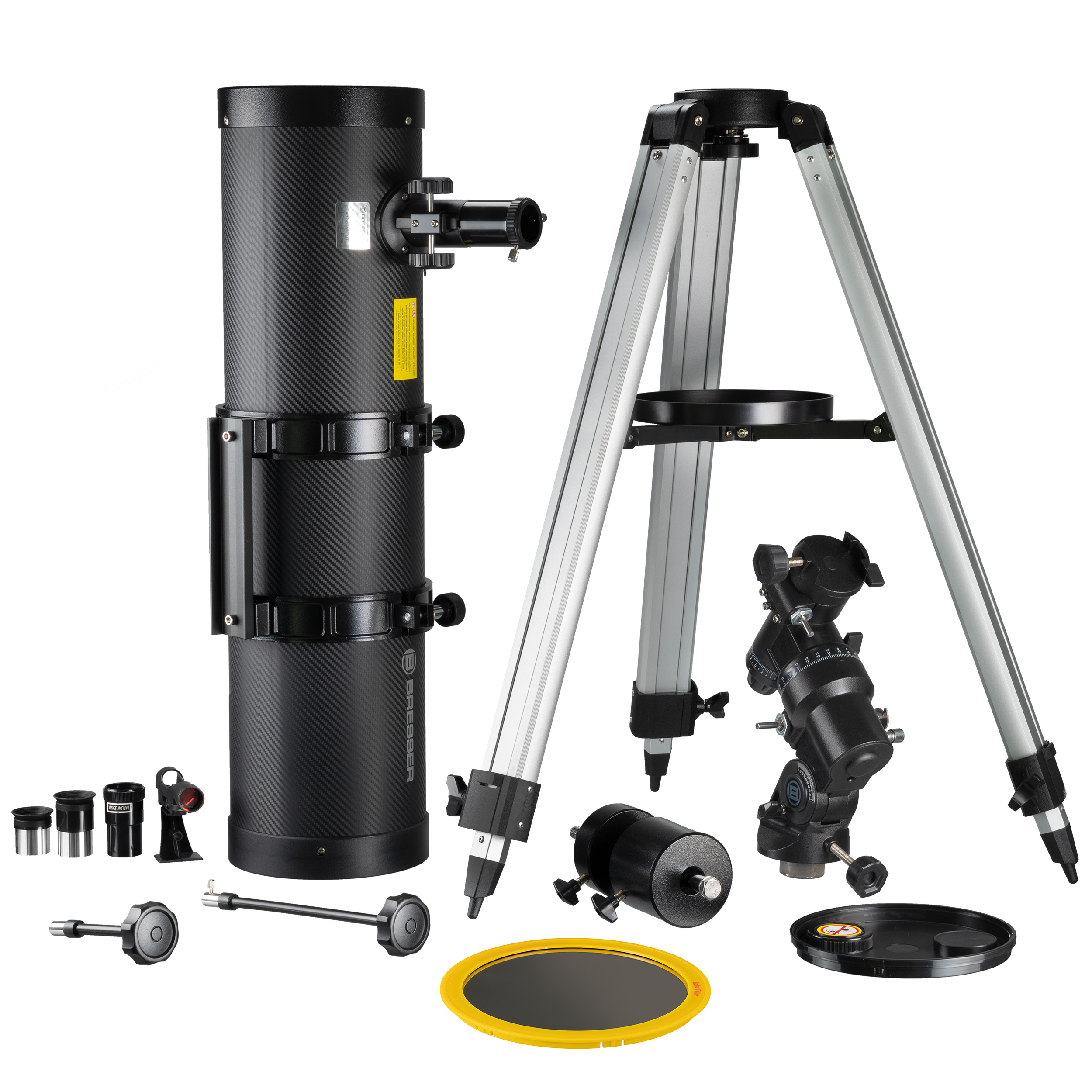 BRESSER Pollux-II 150/1400 EQ3 télescope à miroir avec adaptateur smartphone et filtre solaire