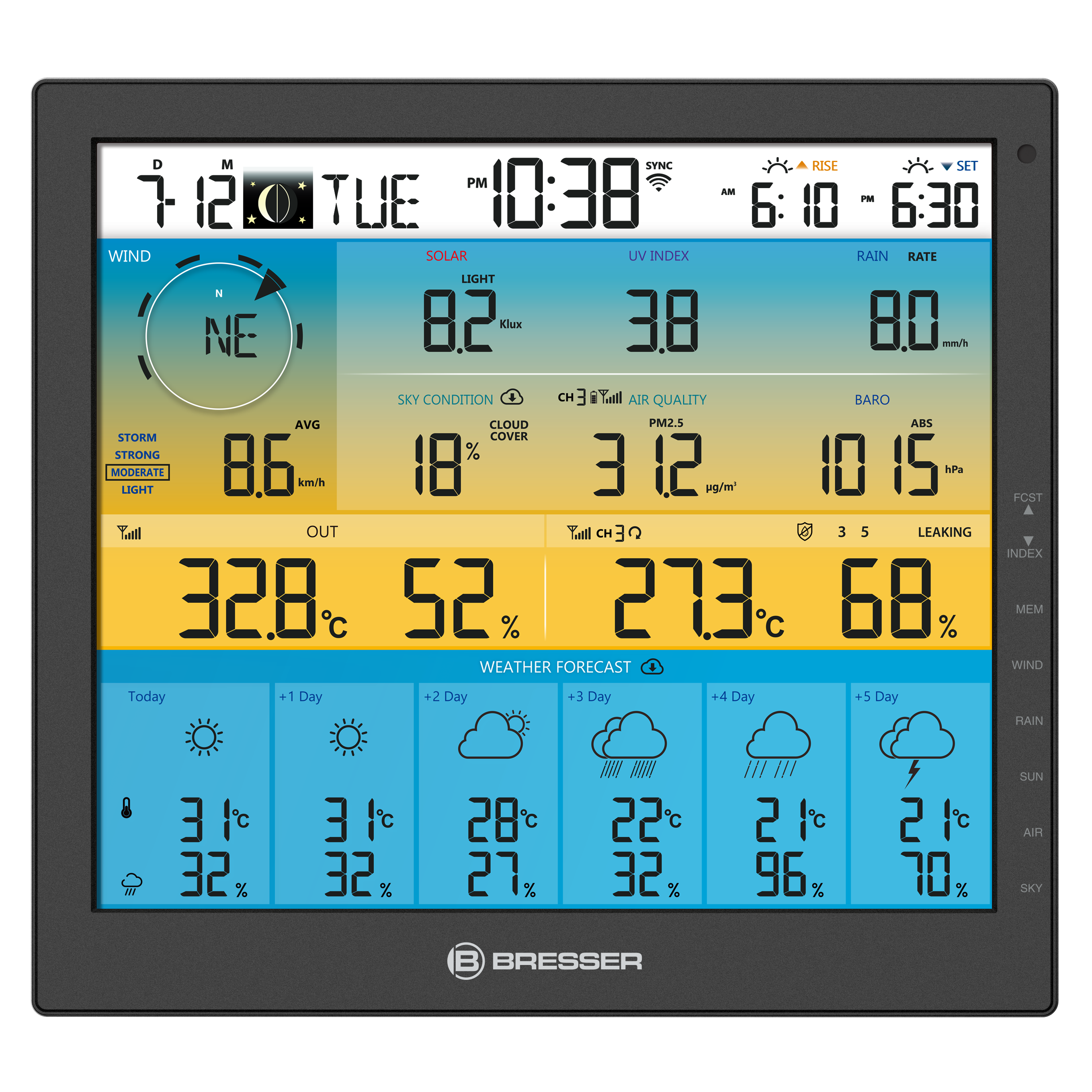 Station météo Wi-Fi Prévisions 6 jours Capteur 7-en-1 solaire