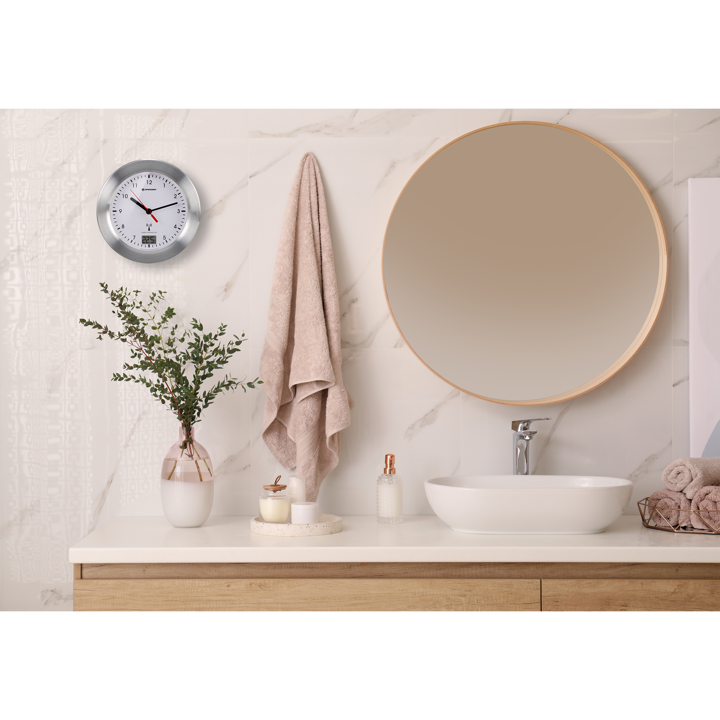 BRESSER Horloge murale MyTime Bath RC fond blanc