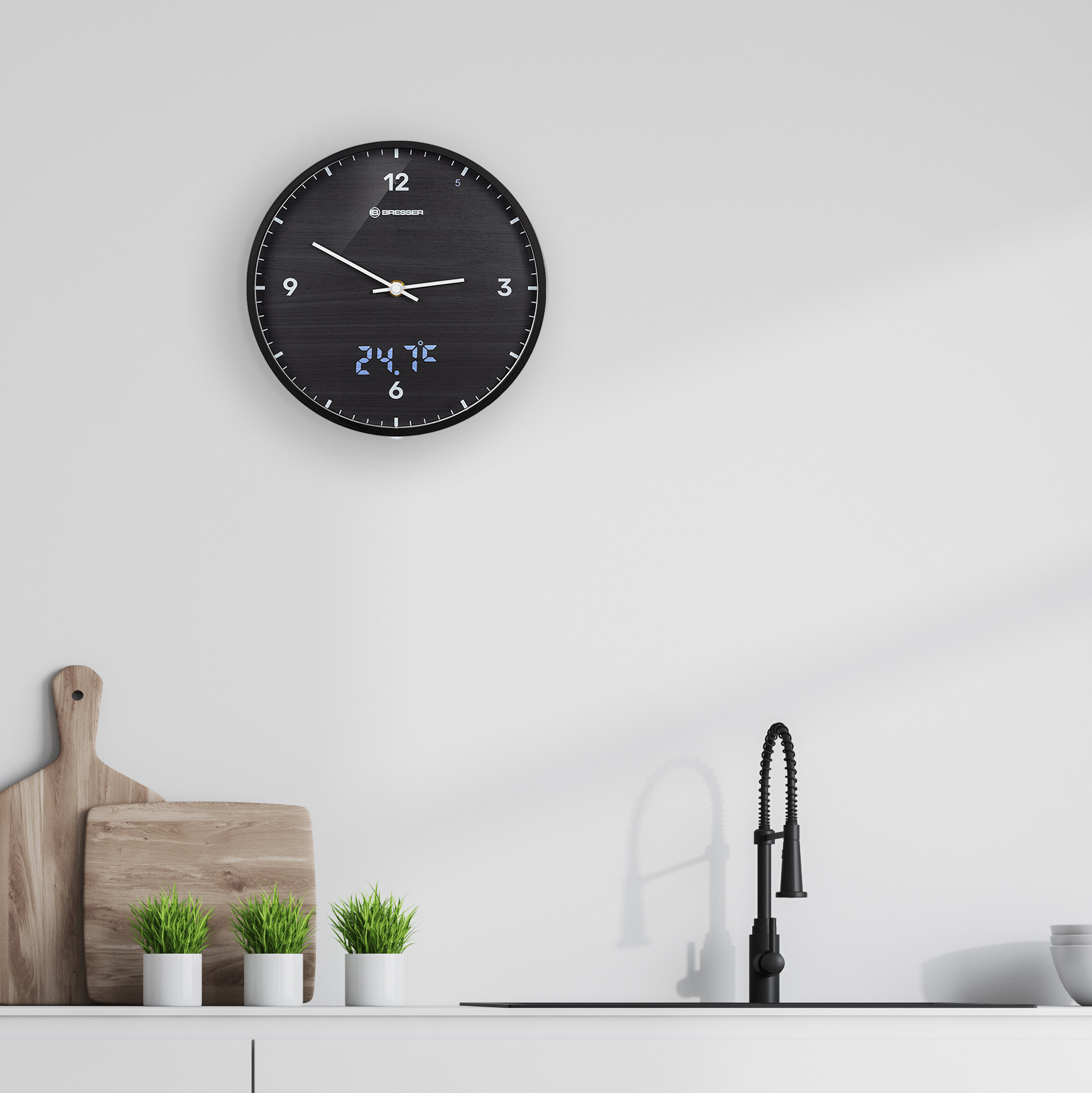 BRESSER MyTime LEDsec Horloge murale 24 cm avec affichage de la température